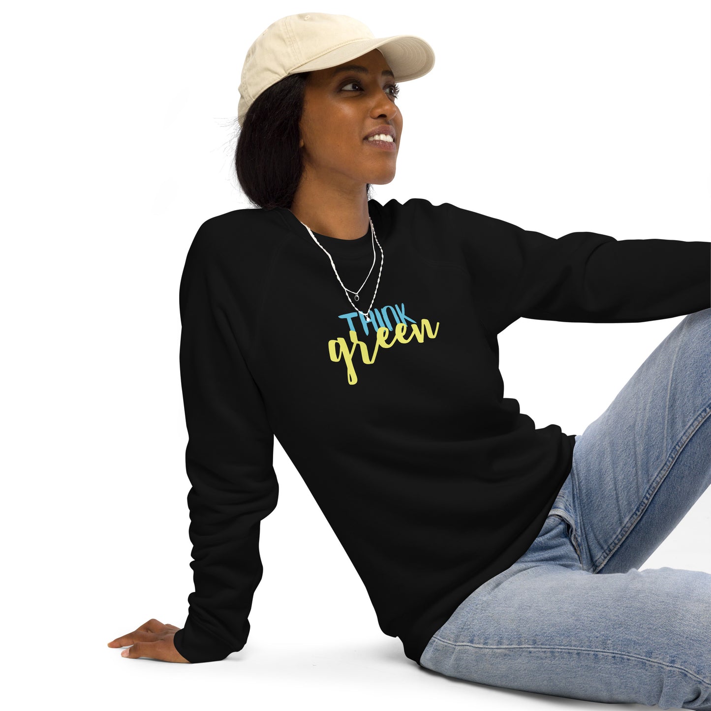 Think Green | Unisex Organic Raglan Eco - Logo Sweatshirt | Eco-Friendly Comfort and Style