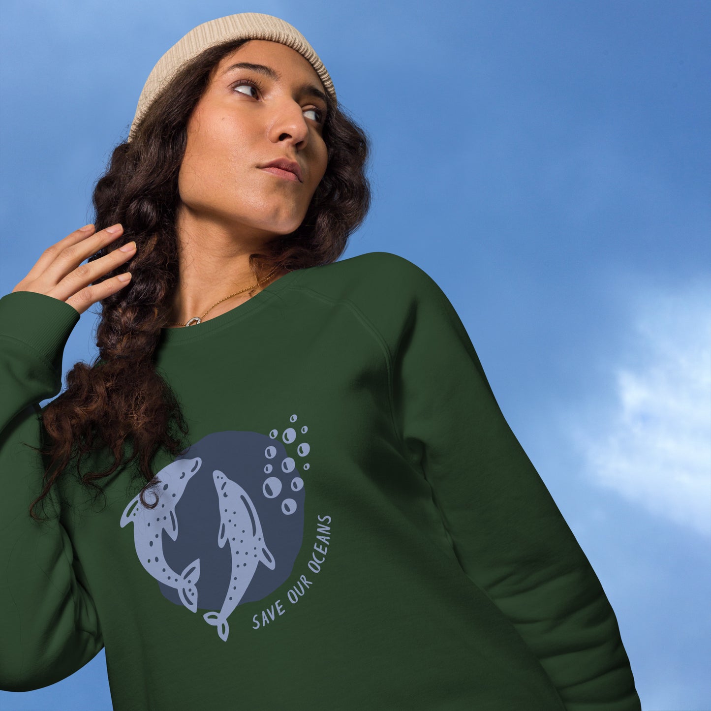 Save Our Oceans | Unisex Organic Raglan Eco - Logo Sweatshirt | Eco-Friendly Comfort and Style