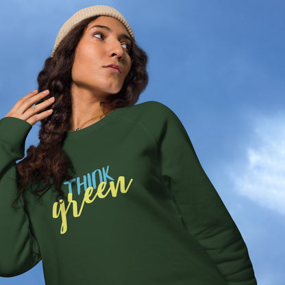 Think Green | Unisex Organic Raglan Eco - Logo Sweatshirt | Eco-Friendly Comfort and Style