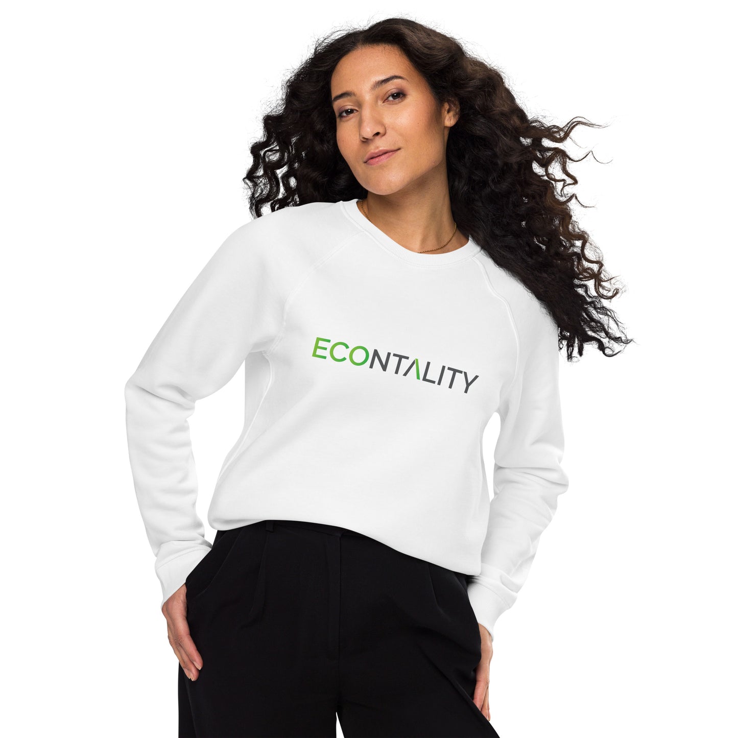 Unisex Organic Raglan Econtality Wordmark Logo Sweatshirt | Eco-Friendly Comfort and Style